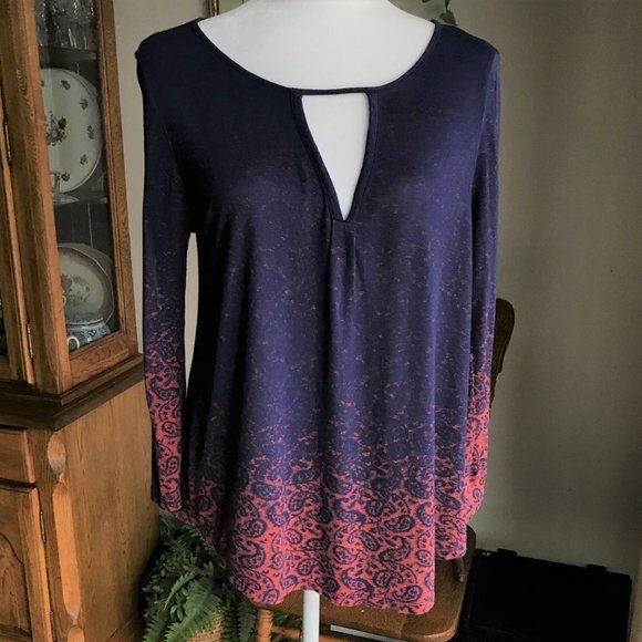 Lucky Brand Tops - Lucky Brand Blue Pink Paisley Ombre Top
